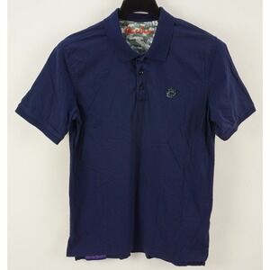 Robert Graham Skull Polo Shirt Mens Medium Short Sleeve Dark Blue Cotton Jersey